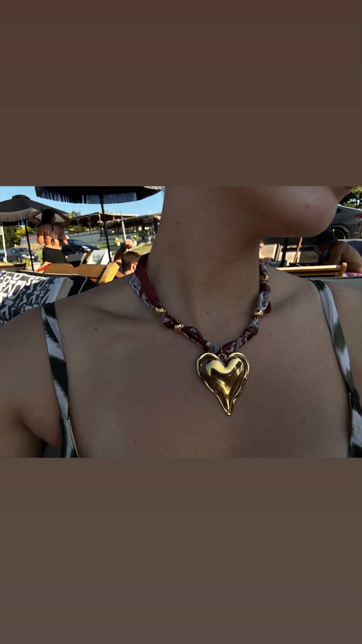 Golden heart scarf necklace