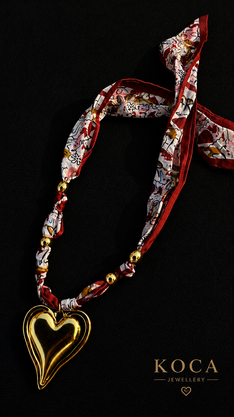Golden heart scarf necklace